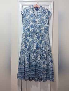Ro's Garden Anthropologie Sonia Mumi Blue White Floral Dress S